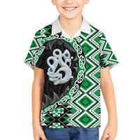 Green Taniko Motif Aotearoa Manaia and Silver Fern Hawaiian Shirt LT03 - Polynesian Pride