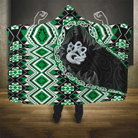 Green Taniko Motif Aotearoa Manaia and Silver Fern Hooded Blanket LT03 - Polynesian Pride