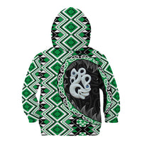 Green Taniko Motif Aotearoa Manaia and Silver Fern Kid Hoodie
