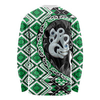 Green Taniko Motif Aotearoa Manaia and Silver Fern Long Sleeve Shirt LT03 - Polynesian Pride