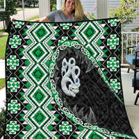 Green Taniko Motif Aotearoa Manaia and Silver Fern Quilt