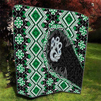 Green Taniko Motif Aotearoa Manaia and Silver Fern Quilt