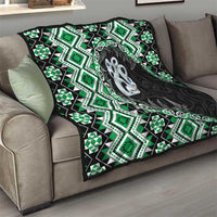 Green Taniko Motif Aotearoa Manaia and Silver Fern Quilt