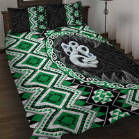 Green Taniko Motif Aotearoa Manaia and Silver Fern Quilt Bed Set LT03 Green - Polynesian Pride