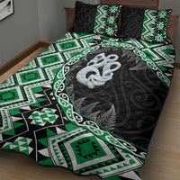 Green Taniko Motif Aotearoa Manaia and Silver Fern Quilt Bed Set LT03 - Polynesian Pride
