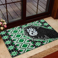 Green Taniko Motif Aotearoa Manaia and Silver Fern Rubber Doormat LT03 - Polynesian Pride