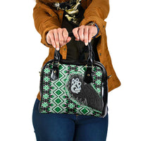 Green Taniko Motif Aotearoa Manaia and Silver Fern Shoulder Handbag