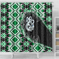 Green Taniko Motif Aotearoa Manaia and Silver Fern Shower Curtain