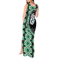 Green Taniko Motif Aotearoa Manaia and Silver Fern Tank Maxi Dress LT03 - Polynesian Pride