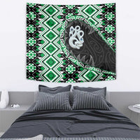 Green Taniko Motif Aotearoa Manaia and Silver Fern Tapestry