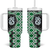 Green Taniko Motif Aotearoa Manaia and Silver Fern Tumbler With Handle LT03 One Size: 40 oz Green - Polynesian Pride