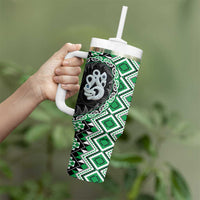 Green Taniko Motif Aotearoa Manaia and Silver Fern Tumbler With Handle LT03 - Polynesian Pride