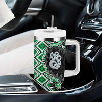 Green Taniko Motif Aotearoa Manaia and Silver Fern Tumbler With Handle LT03 - Polynesian Pride