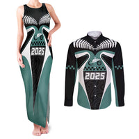 Custom New Zealand Bicycle 2025 Couples Matching Tank Maxi Dress and Long Sleeve Button Shirt LT03 Black-Teal - Polynesian Pride