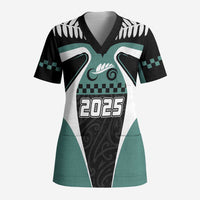 Custom New Zealand Bicycle 2025 Scrub Top LT03 Adult Black-Teal - Polynesian Pride