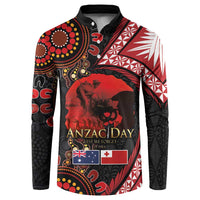 Tonga and Australia ANZAC Day Button Sweatshirt Aboriginal and Ngatu Art Pattern - Gallipoli Lest We Forget LT03 Black - Polynesian Pride