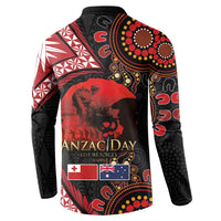 Tonga and Australia ANZAC Day Button Sweatshirt Aboriginal and Ngatu Art Pattern - Gallipoli Lest We Forget LT03 - Polynesian Pride
