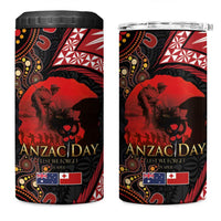 Tonga and Australia ANZAC Day 4 in 1 Can Cooler Tumbler Aboriginal and Ngatu Art Pattern - Gallipoli Lest We Forget LT03 One Size: 16 oz Black - Polynesian Pride