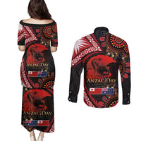 Tonga and Australia ANZAC Day Couples Matching Puletasi and Long Sleeve Button Shirt Aboriginal and Ngatu Art Pattern - Gallipoli Lest We Forget LT03 - Polynesian Pride