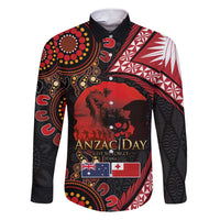 Tonga and Australia ANZAC Day Family Matching Short Sleeve Bodycon Dress and Hawaiian Shirt Aboriginal and Ngatu Art Pattern - Gallipoli Lest We Forget