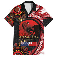 Tonga and Australia ANZAC Day Hawaiian Shirt Aboriginal and Ngatu Art Pattern - Gallipoli Lest We Forget LT03 Black - Polynesian Pride