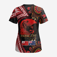 Tonga and Australia ANZAC Day Scrub Top Aboriginal and Ngatu Art Pattern - Gallipoli Lest We Forget - Polynesian Pride
