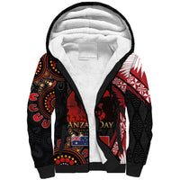 Tonga and Australia ANZAC Day Sherpa Hoodie Aboriginal and Ngatu Art Pattern - Gallipoli Lest We Forget LT03 Unisex Black - Polynesian Pride