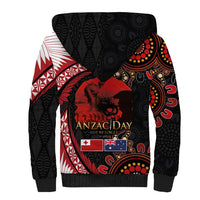 Tonga and Australia ANZAC Day Sherpa Hoodie Aboriginal and Ngatu Art Pattern - Gallipoli Lest We Forget LT03 - Polynesian Pride