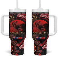 Tonga and Australia ANZAC Day Tumbler With Handle Aboriginal and Ngatu Art Pattern - Gallipoli Lest We Forget LT03 One Size: 40 oz Black - Polynesian Pride