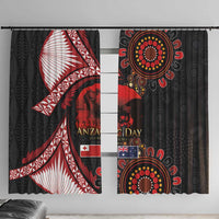 Tonga and Australia ANZAC Day Window Curtain Aboriginal and Ngatu Art Pattern - Gallipoli Lest We Forget LT03 With Hooks Black - Polynesian Pride