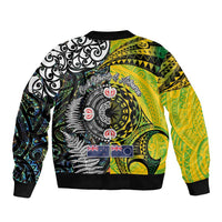New Zealand and Cook Islands Together Bomber Jacket Tatau Art Tribal Pattern-Maori Tattoo with Fern and Paua Shell