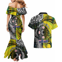 New Zealand and Cook Islands Together Couples Matching Mermaid Dress and Hawaiian Shirt Tatau Art Tribal Pattern-Maori Tattoo with Fern and Paua Shell