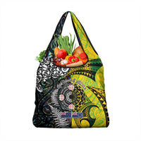 New Zealand and Cook Islands Together Grocery Bag Tatau Art Tribal Pattern-Maori Tattoo with Fern and Paua Shell