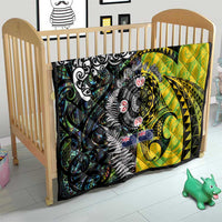 New Zealand and Cook Islands Together Quilt Tatau Art Tribal Pattern-Maori Tattoo with Fern and Paua Shell