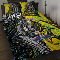 New Zealand and Cook Islands Together Quilt Bed Set Tatau Art Tribal Pattern-Maori Tattoo with Fern and Paua Shell
