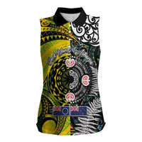 New Zealand and Cook Islands Together Women Sleeveless Polo Shirt Tatau Art Tribal Pattern-Maori Tattoo with Fern and Paua Shell