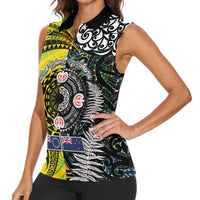 New Zealand and Cook Islands Together Women Sleeveless Polo Shirt Tatau Art Tribal Pattern-Maori Tattoo with Fern and Paua Shell