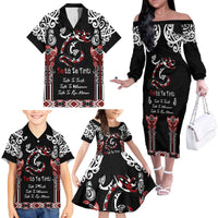 Aotearoa Toitu Te Tiriti-Maori Taniwha Family Matching Off The Shoulder Long Sleeve Dress and Hawaiian Shirt Toitu Te Whenua Toitu Te Reo Maori