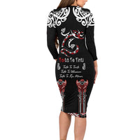 Aotearoa Toitu Te Tiriti-Maori Taniwha Long Sleeve Bodycon Dress Toitu Te Whenua Toitu Te Reo Maori