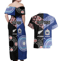 Personalised Aotearoa and Samoa Together Couples Matching Off Shoulder Maxi Dress and Hawaiian Shirt Tatau Art Tattoos-Taniko and Tukutuku with Maori Pattern