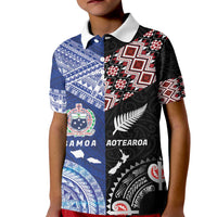 Personalised Aotearoa and Samoa Together Kid Polo Shirt Tatau Art Tattoos-Taniko and Tukutuku with Maori Pattern