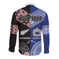 Personalised Aotearoa and Samoa Together Long Sleeve Button Shirt Tatau Art Tattoos-Taniko and Tukutuku with Maori Pattern LT03 - Polynesian Pride