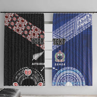 Personalised Aotearoa and Samoa Together Window Curtain Tatau Art Tattoos-Taniko and Tukutuku with Maori Pattern LT03 With Hooks Black - Polynesian Pride