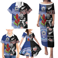 Custom Aotearoa and Samoa Rugby Family Matching Puletasi and Hawaiian Shirt Maori Warrior and Teuila Emblem-Tatau with Taniko Art