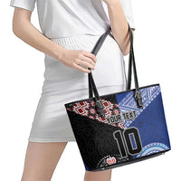 Custom Aotearoa and Samoa Rugby Leather Tote Bag Maori Warrior and Teuila Emblem-Tatau with Taniko Art