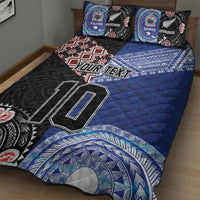Custom Aotearoa and Samoa Rugby Quilt Bed Set Maori Warrior and Teuila Emblem-Tatau with Taniko Art