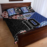 Custom Aotearoa and Samoa Rugby Quilt Bed Set Maori Warrior and Teuila Emblem-Tatau with Taniko Art