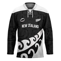 Custom NZ Rugby Hockey Jersey Koru and Silver Fern Sporty Style LT03 Unisex Black - Polynesian Pride
