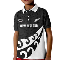 Custom NZ Rugby Kid Polo Shirt Koru and Silver Fern Sporty Style LT03 Kid Black - Polynesian Pride