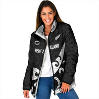 Custom NZ Rugby Padded Jacket Koru and Silver Fern Sporty Style LT03 Women Black - Polynesian Pride